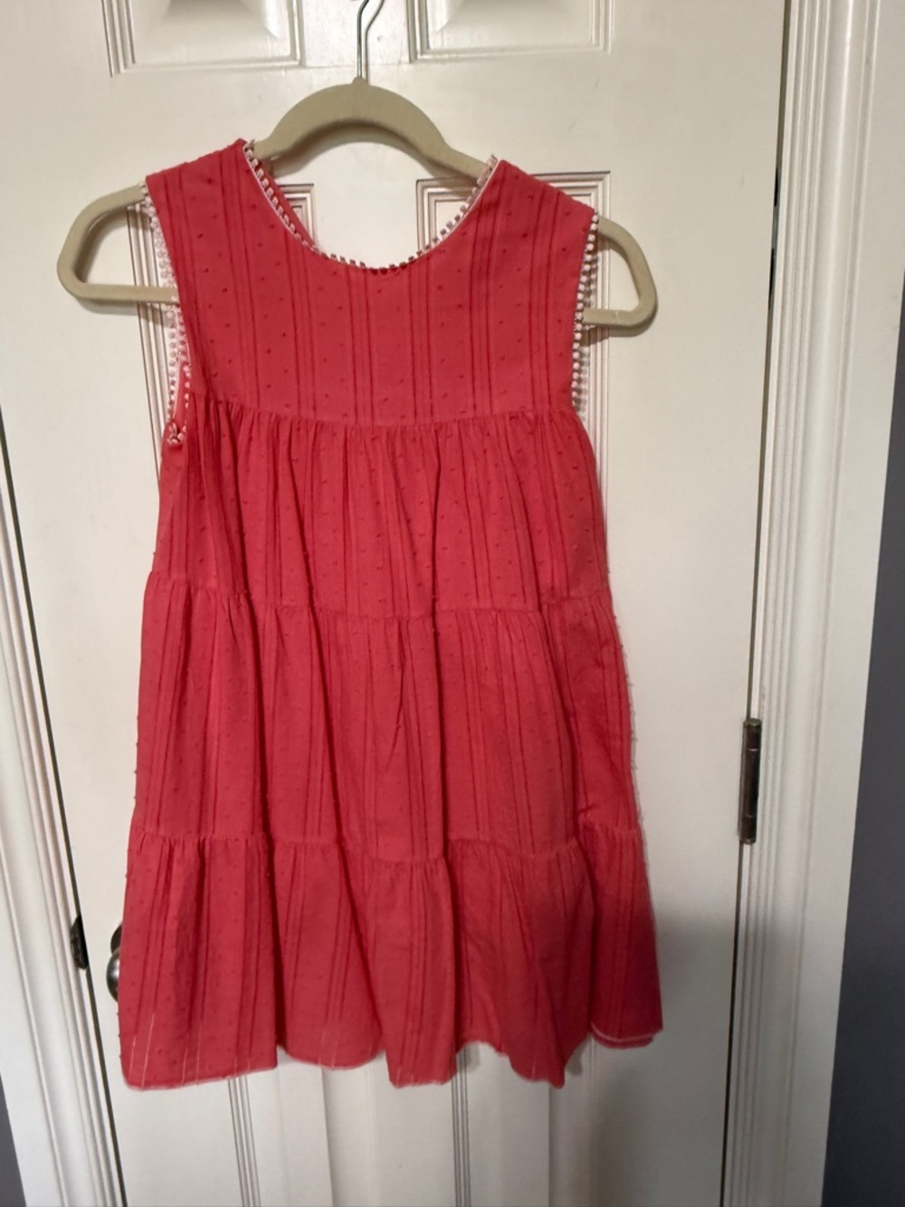 GB girls Coral Pink Sleeveless Dress with Pom Trim